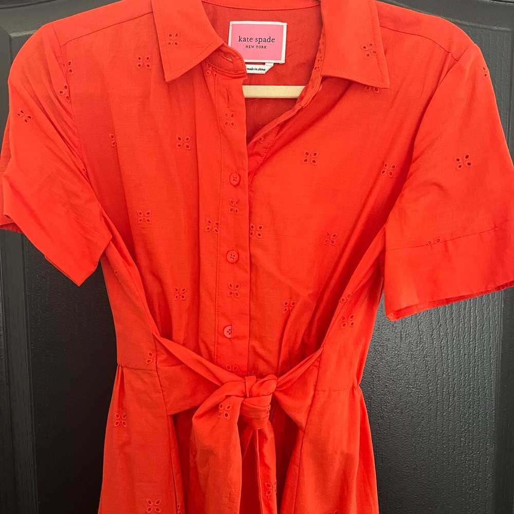 kate spade new york orange eyelet midi dress